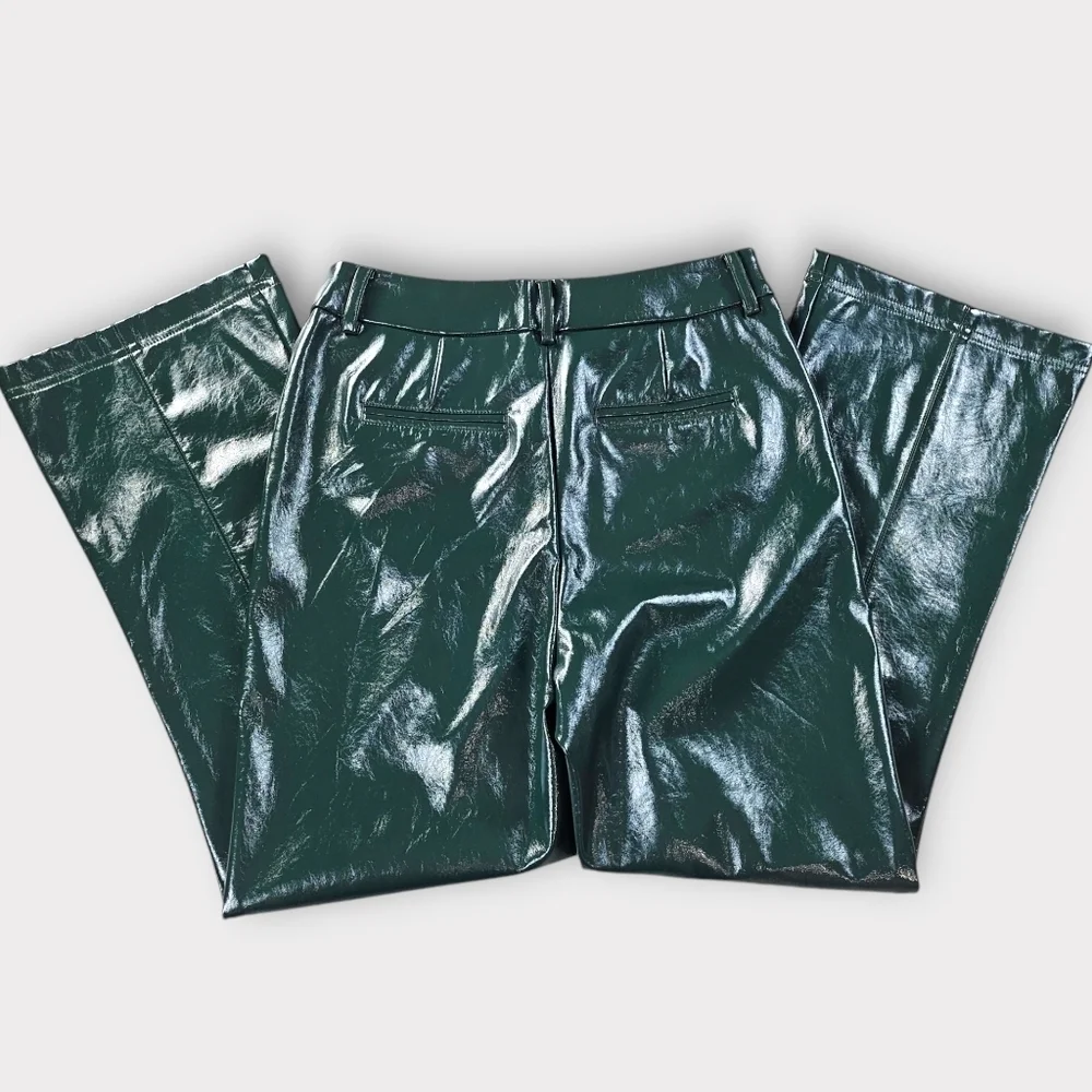 7 For All Mankind Green Faux Leather Flare Pant Small